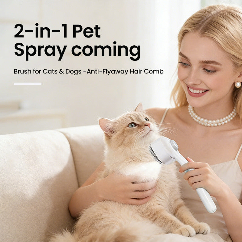 2-in-1 Pet Spray Grooming Brush for Cats & Dogs – Anti-Flyaway Hair Comb